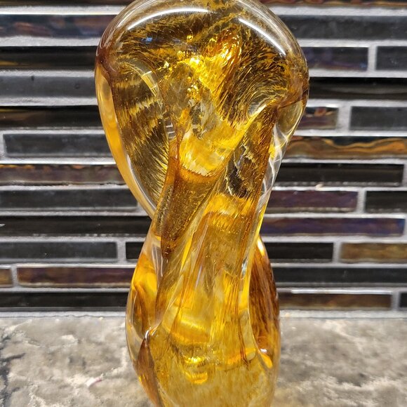 Vintage Murano Style Amber Glass Studio Art Twisted Sculpture 6" Hand Blown MCM - Picture 5 of 11